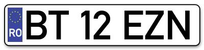 Placuta inmatriculare numar auto  BT-12-EZN, BT 12 EZN, BT12EZN