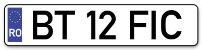 Placuta inmatriculare numar auto  BT-12-FIC, BT 12 FIC, BT12FIC