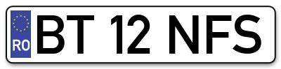 Placuta inmatriculare numar auto  BT-12-NFS, BT 12 NFS, BT12NFS