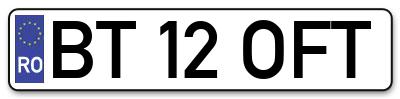 Placuta inmatriculare numar auto  BT-12-OFT, BT 12 OFT, BT12OFT