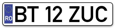 Placuta inmatriculare numar auto  BT-12-ZUC, BT 12 ZUC, BT12ZUC