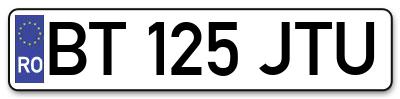 Placuta inmatriculare numar auto  BT-125-JTU, BT 125 JTU, BT125JTU