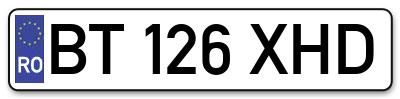 Placuta inmatriculare numar auto  BT-126-XHD, BT 126 XHD, BT126XHD