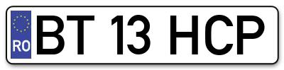 Placuta inmatriculare numar auto  BT-13-HCP, BT 13 HCP, BT13HCP