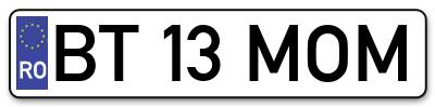Placuta inmatriculare numar auto  BT-13-MOM, BT 13 MOM, BT13MOM