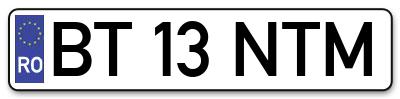 Placuta inmatriculare numar auto  BT-13-NTM, BT 13 NTM, BT13NTM