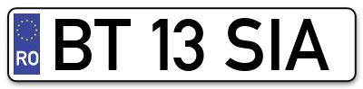 Placuta inmatriculare numar auto  BT-13-SIA, BT 13 SIA, BT13SIA