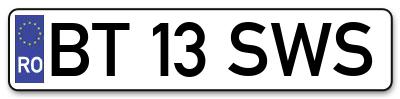 Placuta inmatriculare numar auto  BT-13-SWS, BT 13 SWS, BT13SWS