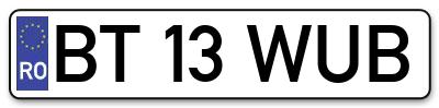 Placuta inmatriculare numar auto  BT-13-WUB, BT 13 WUB, BT13WUB