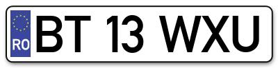 Placuta inmatriculare numar auto  BT-13-WXU, BT 13 WXU, BT13WXU