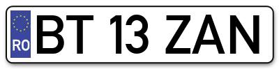 Placuta inmatriculare numar auto  BT-13-ZAN, BT 13 ZAN, BT13ZAN