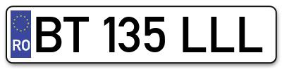 Placuta inmatriculare numar auto  BT-135-LLL, BT 135 LLL, BT135LLL