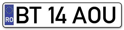 Placuta inmatriculare numar auto  BT-14-AOU, BT 14 AOU, BT14AOU