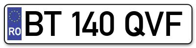Placuta inmatriculare numar auto  BT-140-QVF, BT 140 QVF, BT140QVF