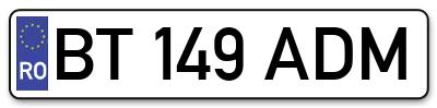 Placuta inmatriculare numar auto  BT-149-ADM, BT 149 ADM, BT149ADM