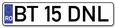 Placuta inmatriculare numar auto  BT-15-DNL, BT 15 DNL, BT15DNL