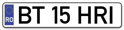 Placuta inmatriculare numar auto  BT-15-HRI, BT 15 HRI, BT15HRI