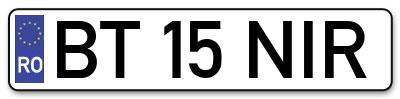 Placuta inmatriculare numar auto  BT-15-NIR, BT 15 NIR, BT15NIR