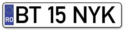 Placuta inmatriculare numar auto  BT-15-NYK, BT 15 NYK, BT15NYK