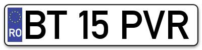 Placuta inmatriculare numar auto  BT-15-PVR, BT 15 PVR, BT15PVR
