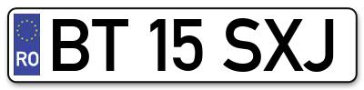 Placuta inmatriculare numar auto  BT-15-SXJ, BT 15 SXJ, BT15SXJ