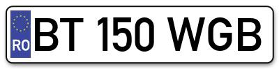 Placuta inmatriculare numar auto  BT-150-WGB, BT 150 WGB, BT150WGB