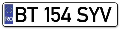 Placuta inmatriculare numar auto  BT-154-SYV, BT 154 SYV, BT154SYV