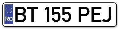 Placuta inmatriculare numar auto  BT-155-PEJ, BT 155 PEJ, BT155PEJ