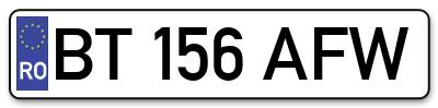 Placuta inmatriculare numar auto  BT-156-AFW, BT 156 AFW, BT156AFW