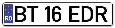 Placuta inmatriculare numar auto  BT-16-EDR, BT 16 EDR, BT16EDR