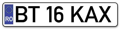 Placuta inmatriculare numar auto  BT-16-KAX, BT 16 KAX, BT16KAX