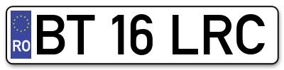Placuta inmatriculare numar auto  BT-16-LRC, BT 16 LRC, BT16LRC