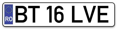 Placuta inmatriculare numar auto  BT-16-LVE, BT 16 LVE, BT16LVE