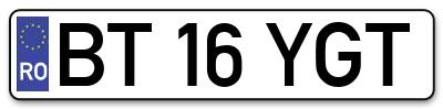 Placuta inmatriculare numar auto  BT-16-YGT, BT 16 YGT, BT16YGT