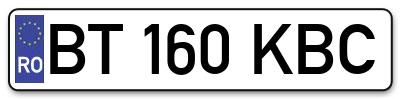 Placuta inmatriculare numar auto  BT-160-KBC, BT 160 KBC, BT160KBC