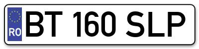 Placuta inmatriculare numar auto  BT-160-SLP, BT 160 SLP, BT160SLP