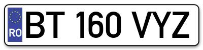 Placuta inmatriculare numar auto  BT-160-VYZ, BT 160 VYZ, BT160VYZ