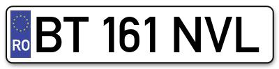 Placuta inmatriculare numar auto  BT-161-NVL, BT 161 NVL, BT161NVL