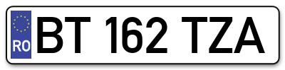 Placuta inmatriculare numar auto  BT-162-TZA, BT 162 TZA, BT162TZA