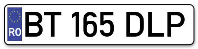 Placuta inmatriculare numar auto  BT-165-DLP, BT 165 DLP, BT165DLP