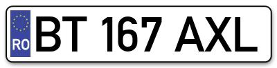 Placuta inmatriculare numar auto  BT-167-AXL, BT 167 AXL, BT167AXL