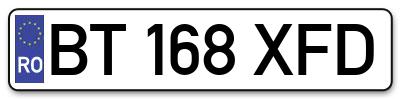 Placuta inmatriculare numar auto  BT-168-XFD, BT 168 XFD, BT168XFD