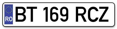Placuta inmatriculare numar auto  BT-169-RCZ, BT 169 RCZ, BT169RCZ