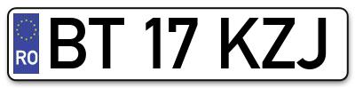 Placuta inmatriculare numar auto  BT-17-KZJ, BT 17 KZJ, BT17KZJ