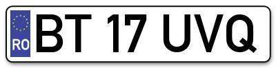 Placuta inmatriculare numar auto  BT-17-UVQ, BT 17 UVQ, BT17UVQ