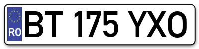 Placuta inmatriculare numar auto  BT-175-YXO, BT 175 YXO, BT175YXO