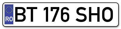 Placuta inmatriculare numar auto  BT-176-SHO, BT 176 SHO, BT176SHO