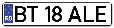 Placuta inmatriculare numar auto  BT-18-ALE, BT 18 ALE, BT18ALE