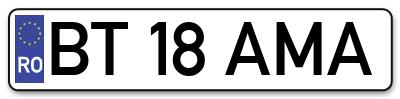Placuta inmatriculare numar auto  BT-18-AMA, BT 18 AMA, BT18AMA
