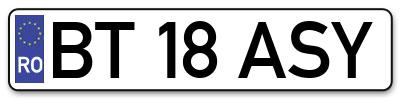Placuta inmatriculare numar auto  BT-18-ASY, BT 18 ASY, BT18ASY